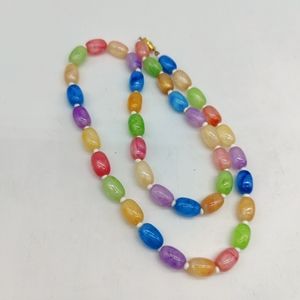Vintage Acrylic Beads Barrel Clasp Multi Color Fun Necklace Spring Summer